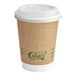 An EcoChoice brown paper coffee cup with a white PLA lid.