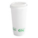 A white EcoChoice paper hot cup with a PLA lid on it.