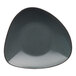 A grey triangle shaped stoneware bowl with a speckled design.