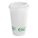 A white EcoChoice paper hot cup with a green PLA lid.