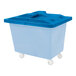 A blue plastic lid with a hinge for a Royal Basket Truck.
