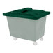 A green plastic lid with grey hinges for a Royal Basket Trucks poly cart.