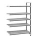 A grey metal Cambro Camshelving Elements add-on unit with 5 vented shelves.