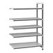 A grey Cambro Camshelving Elements XTRA 5-shelf combo add-on unit.