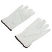 A pair of white Cordova Standard Grain Cowhide Driver's Gloves with brown stitching.
