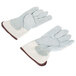A pair of Cordova small white canvas work gloves with leather palms and rubber cuffs on a white background.