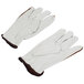 A pair of Cordova white leather gloves with brown stitching.