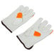 A pair of white Cordova cowhide leather driver's gloves with orange accents.