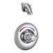 A Delta chrome shower knob with a thermostatic shower head.