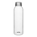 A 12 oz. clear plastic round juice bottle with a black lid.