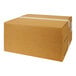 A brown cardboard box with white tape.