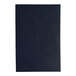 A black rectangular menu cover with album style corners on a blue surface.