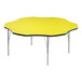 A yellow Correll activity table with a black edge and silver legs.