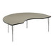 A grey curved Correll activity table with black edges and silver legs.