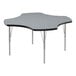 A gray Correll activity table with silver legs and a black edge.