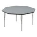 A Correll gray activity table with silver legs and black trim.