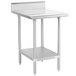 A white stainless steel Advance Tabco work table with a shelf.