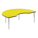 A yellow Correll kidney-shaped activity table with silver legs and black edge.