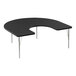 A black table with a curved horseshoe-shaped top and silver metal legs.