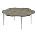 A Correll activity table with a New England driftwood high-pressure laminate top and silver metal legs.