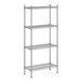 A wireframe of a Regency stainless steel stationary wire shelving unit with four shelves.