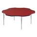 A red Correll activity table with a black edge and silver legs.