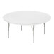 A gray round Correll activity table with silver legs.