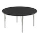 A Correll black granite round activity table with silver legs.