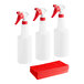 Three Lavex red spray bottles with a red cloth.