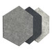 A group of Luxor Reclaim hexagon tiles in three different colors.