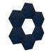 A close-up of a blue hexagon shaped acoustic wall panel.