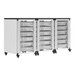 A white and black Luxor storage cart with three rows of small bins.