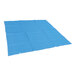 A blue Vestil quilted moving blanket.