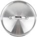 A stainless steel Vollrath Miramar low dome lid with a handle.