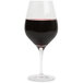 A Stolzle Bordeaux wine glass filled with red wine.