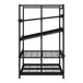 A black metal Wanzl beer shelving unit with shelves.