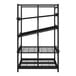 A black metal Wanzl beer shelving unit with three shelves.