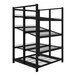 A black metal Wanzl beer shelving unit with shelves.