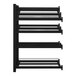 A black metal Wanzl beer shelving unit with metal shelves.