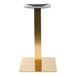 A gold rectangular metal table base with a square shape.