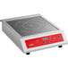 An Avantco stainless steel countertop induction range with red controls.