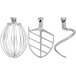 The standard accessories for an Avantco Planetary Floor Mixer, including three metal wire whiskers.