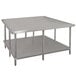 An Advance Tabco stainless steel work table with galvanized undershelf.