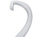 A silver curved dough hook with a pointed tip.