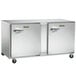 A stainless steel Traulsen undercounter refrigerator with right hinged doors.