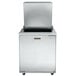 A Traulsen stainless steel refrigerated sandwich prep table with a left hinged door open.