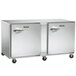 A large Traulsen stainless steel undercounter freezer with two right hinged doors.