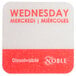 A red rectangular Noble Products Wednesday food label with white text.