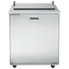A stainless steel Traulsen refrigerated sandwich prep table with one right hinged door.