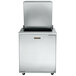 A Traulsen stainless steel sandwich prep table with a left hinged door open.